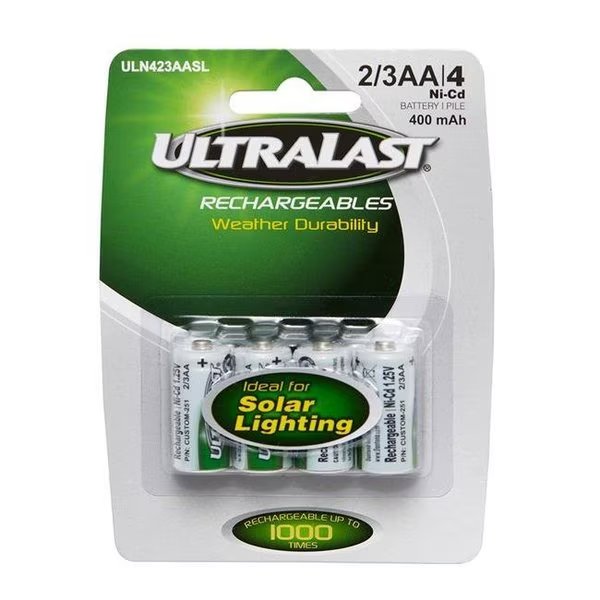 Ultralast 3002916 1.2V Ni-Cad 2-3AA Solar Rechargeable Battery; ULN423AASL - Pack of 4, Ultralast, Mfr#: 3002916